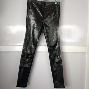 RtA Leather Prince Pant Lambskin Stretch Pants Black Metallic Shiny Snakeskin